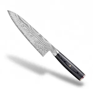 Couteau de chef classique de 8 pouces, lame à motifs argentés, manche en bois noir, outil de découpe de cuisine pour couper les fruits et les légumes, cuisiner - Product Image 2