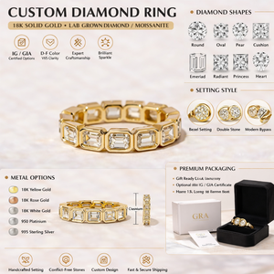 Anillo de Diamantes Cultivados en Laboratorio con Certificación IGI, Corte Esmeralda Ovalado, Biseles, Banda de Eternidad, Oro Puro de 18k/14k, Anillo de Diamantes Sintéticos - Product Image 5