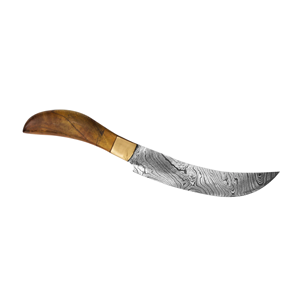 Couteau de chef artisanal en acier Damas 6-7,9 pouces, pointe tombante, manche en bois d'abricot et laiton, ambidextre - Product Image 5