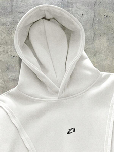 Sudadera con capucha de forro polar lavado para hombre, de marca privada, con diseño de paneles, extragrande, de peso pesado prémium, gris claro, estilo urbano, para invierno - Product Image 4