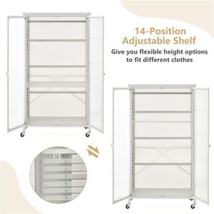 Armario Móvil Moderno de 31.5''x14.5''x58'' con Puertas Transparentes, Estantes Ajustables y Barra para Colgar Ropa, para Almacenamiento en el Hogar - Product Image 4