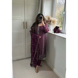 Conjunto de ropa de fiesta de diseñador para mujer Pantalón largo superior Dupatta en estilo elegante - Product Image 5