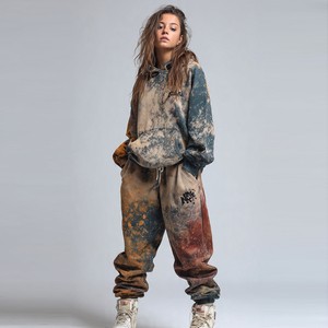 Ensemble de survêtement oversize tie-dye pour femme, comprenant un sweat à capuche à épaules tombantes effet délavé et un pantalon de jogging tie-dye délavé - Product Image 2