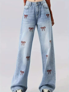 Pantalones Vaqueros de Diseño Único, Estilo Retro Americano, Holgados, de Pierna Recta, para Mujer - Product Image 5