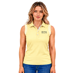 Polo sans manches jaune clair pour femme, coupe ajustée, col à empiècements, pour l'équitation et l'entraînement, personnalisable, vente en gros - Product Image 1