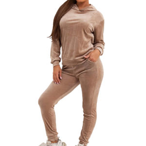 Ensemble de survêtement 2 pièces en coton pour femme, coupe ajustée, respirant, avec sweat à capuche zippé en polaire et pantalon rayé, décontracté, hiver - Product Image 5