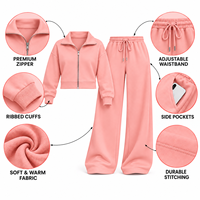 Survêtement coupe-vent demi-zip pour femme avec logo personnalisé, haute qualité, 2 pièces, en polyester et coton, pour le sport et la gym