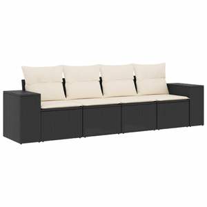 Ensemble de canapé de jardin en rotin noir trois places, mobilier d'extérieur avec coussins crème, design contemporain imperméable - Product Image 4