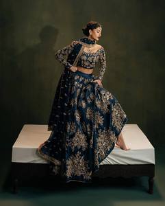 Blue Silk Zari Thread Sequence <b>Lehenga</b> Choli With Dupatta Floral Embroidered Wedding Outfit for <b>Women</b> - Product Image 4
