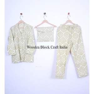 ชุดนอนผ้าฝ้ายลายดอกไม้สไตล์โมเดิร์น พิมพ์ลายด้วยมือ สำหรับผู้หญิง ชุดลำลองฤดูร้อนน้ำหนักเบา - Product Image 6