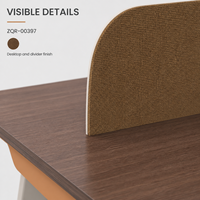 Bureau de travail pour 4 personnes avec armoires de rangement et séparateurs en tissu, 2400 mm, finition bois brun, mobilier de bureau
