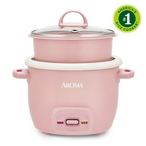 Digital Rice Cooker and Food Steamer 2 <b>Cup</b> Uncooked Bonded Granite Nonstick Ceramic Pop up <b>Steam</b> Tray Pink - Product Image 1