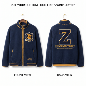 Premium 240g Polar Fleece <b>Running</b> <b>Jacket</b> Navy Blue Waterproof Quick-Dry Breathable <b>Reflective</b> Full-Zip Gold Trim Ribbed Men's - Product Image 1