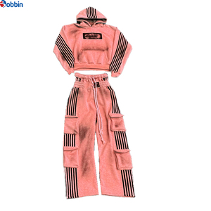 Conjunto de Sudadera y Pantalones Deportivos a Rayas de Diseño Personalizado, Pantalones Deportivos Holgados Unisex con Doble Cintura y Bolsillos Tipo Cargo - Product Image 4