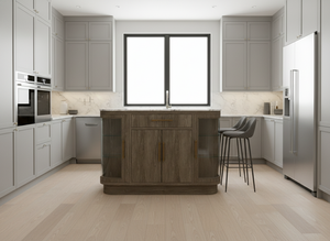 Îlot de cuisine moderne avec table à manger ronde en verre et chaises, mobilier d'intérieur en bois, vente en gros, fabrication OEM ODM - Product Image 4