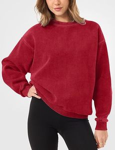 Sudadera Roja para Mujer, Cuello Redondo, Forro Polar, Transpirable, 100% Algodón Tejido, Color Sólido, Corte Regular, para Otoño - Product Image 5