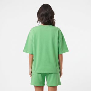 Vêtements pour femmes, été, couleur unie, ensembles décontractés pour femmes, t-shirt ample 100% coton et short, ensemble 2 pièces pour femmes - Product Image 2