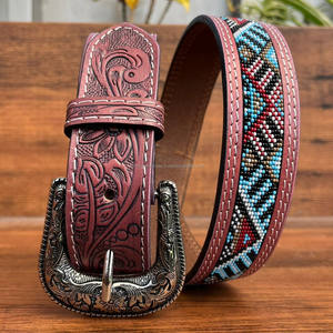 Venta al por mayor de moda, nuevos cinturones de cuentas de cuero mecanizados a mano de diseñador de lujo para cinturones de hebilla ajustable de cuero de vaca genuino Unisex - Product Image 2