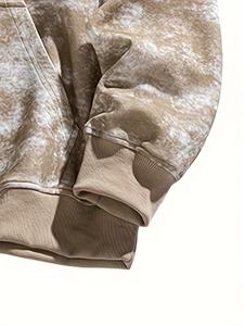Mens Acid Wash Khaki <b>Brown</b> Heavyweight <b>Fleece</b> Pullover Hoodie Long Sleeve Kangaroo Pocket Sweatshirt OEM ODM Wholesale Apparel - Product Image 5