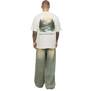 Camiseta de hombre con estampado gráfico en la espalda, corte holgado, 100% algodón, estilo urbano, manga corta, ajuste relajado, venta al por mayor, OEM - Product Image 2