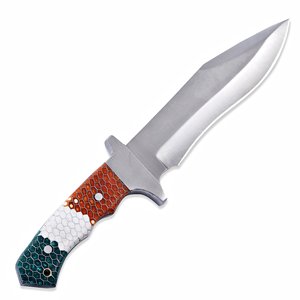 Couteau Bowie artisanal sur mesure OEM avec manche en résine nid d'abeille et étui en cuir, couteau de chasse et de camping en acier carbone pleine tige - Product Image 3