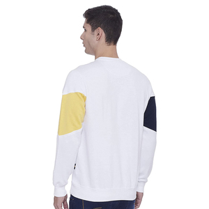 Sweat-shirt à col rond color block à manches longues Blanc Marine Jaune Vêtement décontracté 100% coton tricoté Manches longues Coupe classique - Product Image 2