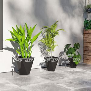 Set di 3 nero alto fioriere all'aperto vasi di fiori impilabili con drenaggio per giardino Patio arredamento balcone - Product Image 3