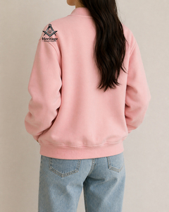 HMR Womens Letterman Alpha Kapa Jacket Green Cashmere <b>Wool</b> Body Pink Sleeves Black Greek Apparel Sorority Varsity Jacket - Product Image 5