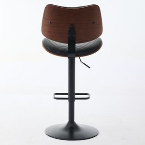 Mid Century Modern Walnut Bentwood Bar <b>Stools</b> Adjustable Counter Height Black <b>Leather</b> Upholstered 360 Degree Swivel Bar Chairs - Product Image 2