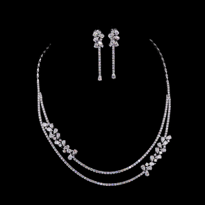 Luxury Bridal Silver <b>Necklace</b> Earring Set | Silver 925 Double Layer Lab Grown Diamond Wedding Jewelry Set for Women - Product Image 1