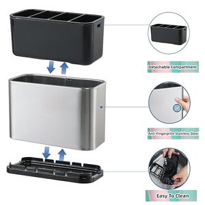 Porte-ustensiles rectangulaire en acier inoxydable, support de rangement de cuisine sur pied, design minimaliste, résistant à la rouille - Product Image 4