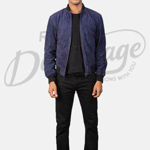 Blouson Bomber en Daim Bleu Marine Personnalisé pour Homme – Col Baseball Zippé Minimaliste, Coupe Slim, Style Décontracté et Urbain - Product Image 4