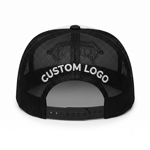 Gorra de béisbol trucker personalizada de 5 paneles, negra y blanca, con malla, parche bordado en 3D, estructurada, de perfil alto, visera plana, snapback, para hombre, OEM - Product Image 4