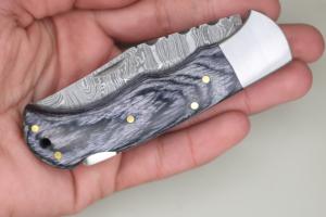 Cuchillo Plegable de Bolsillo para Camping, Hecho a Mano, de Acero de Damasco de Grado Industrial, con Mango de Madera, Hoja de Punta Caída, Personalización OEM/ODM - Product Image 6