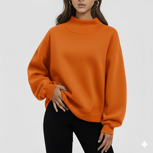 Sweat-shirt long oversize à col montant pour femme 2026, automne-hiver, 100 % coton molletonné, décontracté et streetwear, avec logo personnalisé - Product Image 1