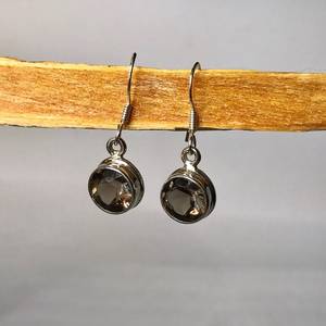 Pendientes de Cuarzo Ahumado Facetado, Plata de Ley 925, Hechos a Mano, Piedra Oscura, Joyería de Gemas, Regalo para Mujer - Product Image 1