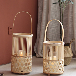 Candelabros de bambú antiguos de mimbre sostenibles hechos a mano, candelabros de cerámica rústica para decoración del hogar de Pascua, lámpara de mesa de Vietnam - Product Image 5