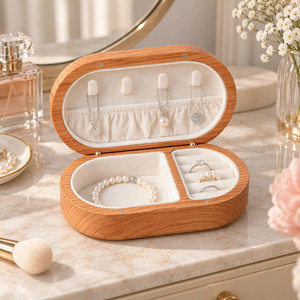 Natural Wood Jewelry <b>Storage</b> <b>Box</b> with <b>Hinged</b> <b>Lid</b> Velvet Lined Ring Slots and Accessory Tray - Product Image 1