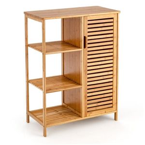 Armoire de salle de bain en teck massif avec 1 porte à persiennes et 3 étagères ouvertes à lattes - Product Image 1