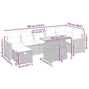 Ensemble de salon de jardin en rotin PE beige 8 pièces, aménagement de jardin extérieur - Product Image 4
