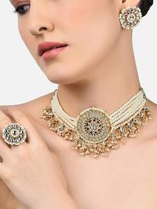 Conjunto de Gargantilla de Perlas Estilo Bollywood, Chapado en Oro, Hecho a Mano, Collar Kundan con Pequeñas Gotas de Perlas para Fiestas de Mujeres - Product Image 4