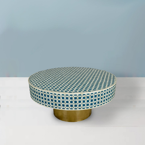 Espacios de vida urbana Mesa de centro Artesanal Blanco Minimalista Diseño de incrustaciones de hueso geométrico Superficie Lisa Patas ajustables - Product Image 1