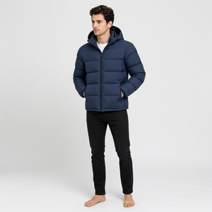 <b>Men</b> Hooded Puffer Jacket Winter Warm Breathable Polyester Filling Zipper Closure Casual Solid Color Slim Fit Regular Front - Product Image 2