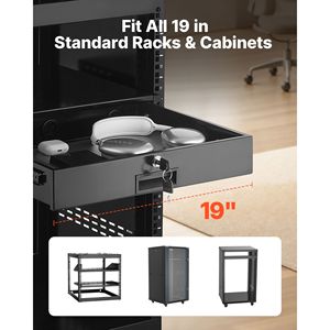Cassetto scorrevole bloccabile da 2U per montaggio su rack, portata massima 50 libbre, per gestione cavi dati, compatibile con armadi server 1U, con serratura. - Product Image 2