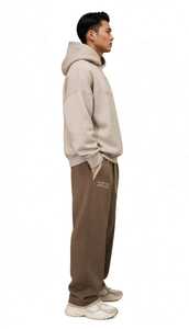 Ensemble de survêtement à capuche pour homme ONETEN APPAREL, beige marron, coton, décontracté, pantalon long à cordon de serrage, coupe ample, automne - Product Image 3