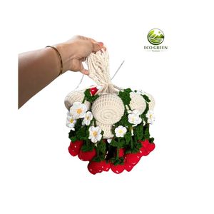Handmade Crochet Hanging Blossom Flower Basket Decorative Knitted Planter Wall <b>Ornament</b> for Housewarming Birthday Gift Ideas - Product Image 6