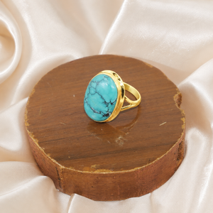 Top Quality Tibetan <b>Turquoise</b> Gemstone <b>Ring</b> 925 Sterling Silver Rose Gold & Yellow Gold Plated Handmade Statement Jewelry Her - Product Image 2