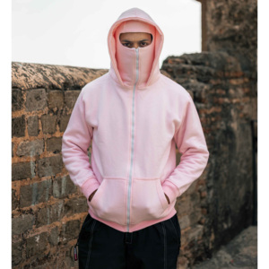 Sudadera con Capucha Unisex Rosa, 100% Algodón, Anti-Pilling, Corte Holgado, Color Sólido, con Cierre, para Invierno - Product Image 1