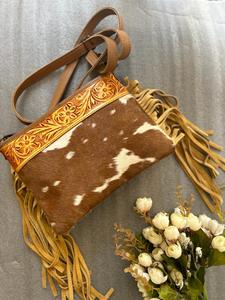 Nuevo bolso de mano con borlas de cuero de vaca para mujer, bolso cruzado de cuero tallado a mano para mujer - Product Image 3