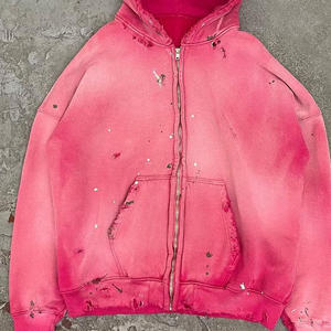 Vente en gros de sweats à capuche zippés unisexe d'hiver, de haute qualité, pour hommes, coupe oversize, en polaire, avec impression numérique et effet délavé à l'acide - Product Image 6